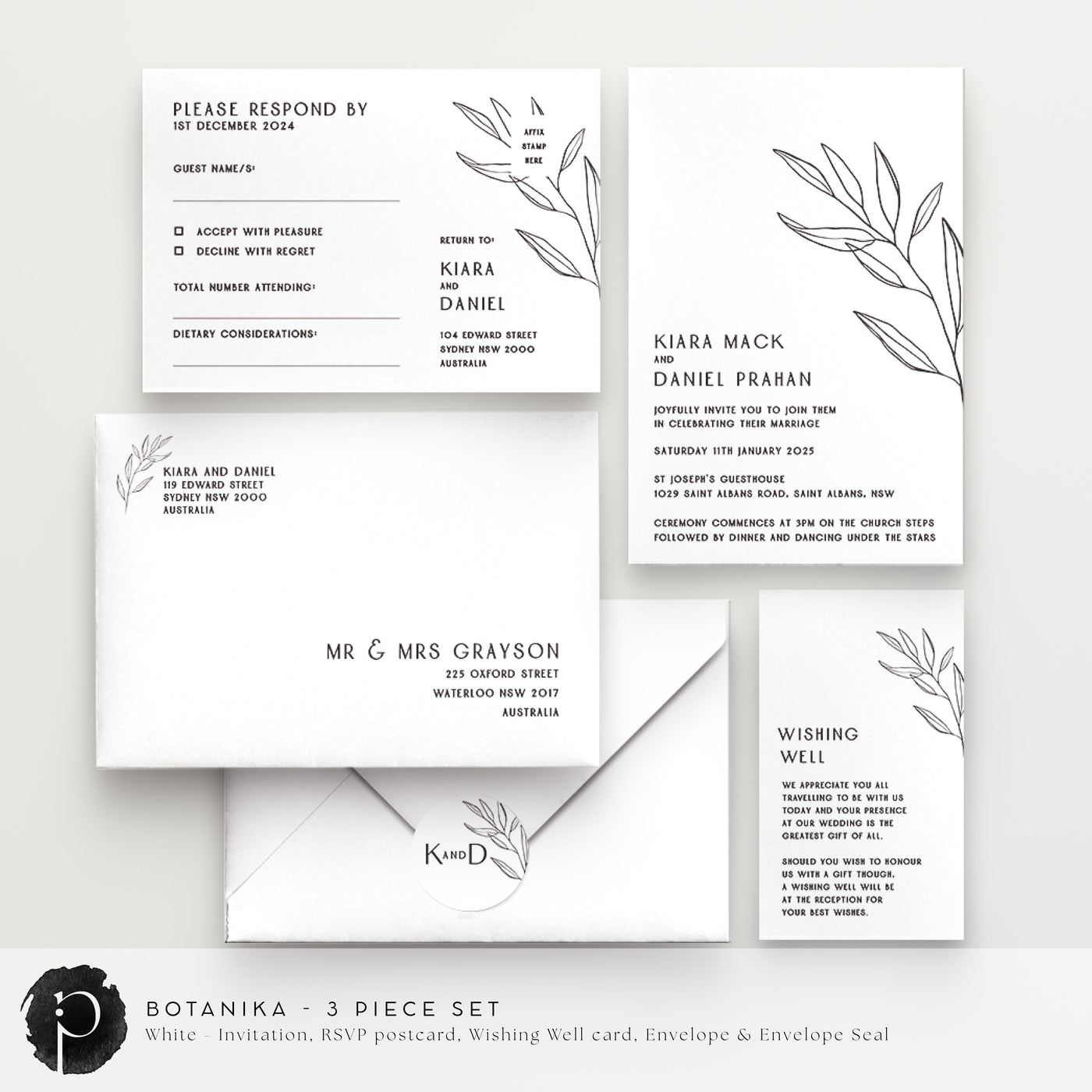 Botanika - Wedding Invitation, RSVP Card & Gift/Wishing Well Card Set