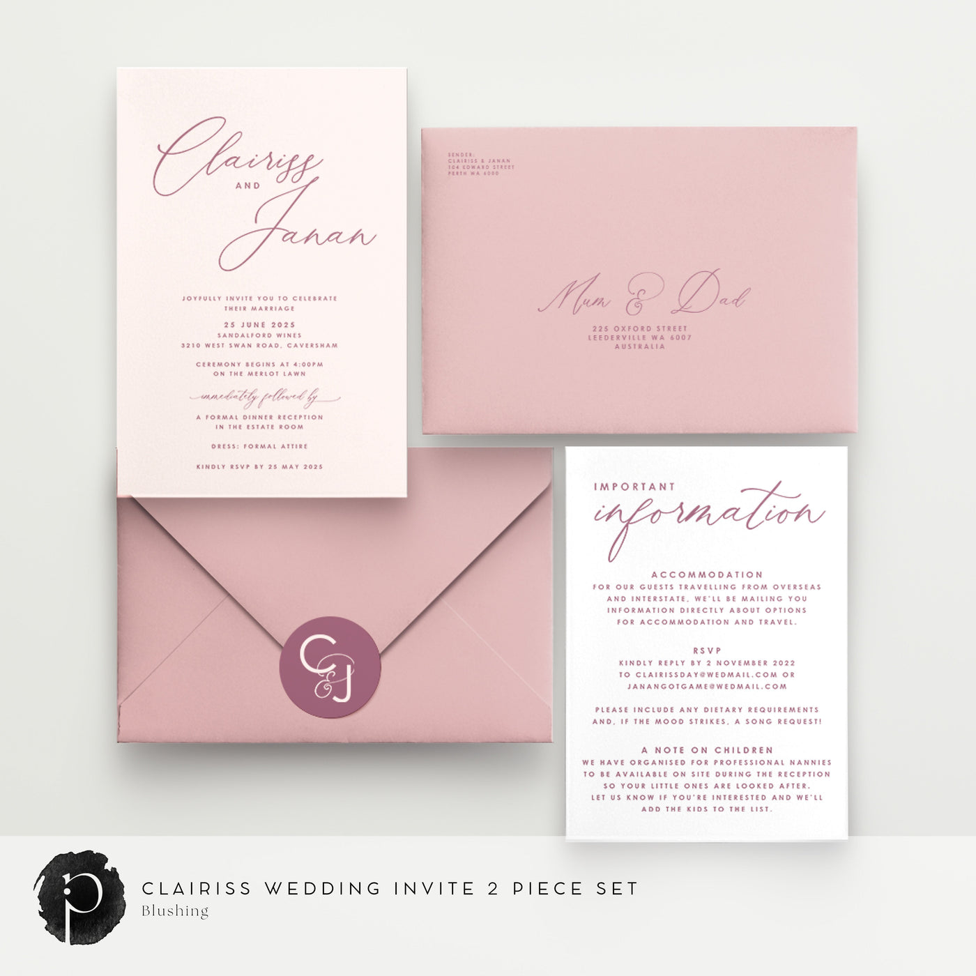 Clairiss - Wedding Invitation & Information/Details Card Set