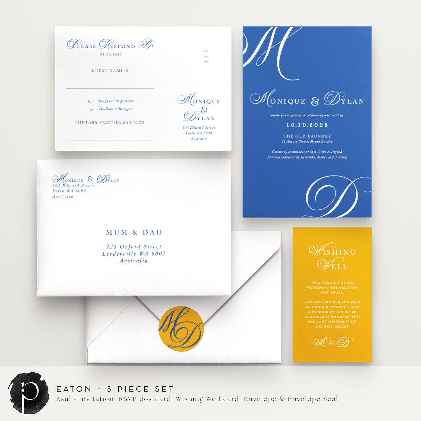 Eaton - Wedding Invitation, RSVP Card & Gift/Wishing Well Card Set