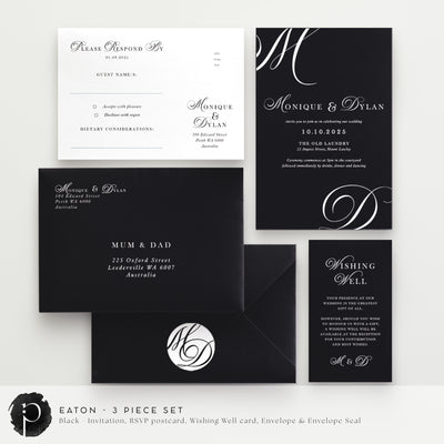 Eaton - Wedding Invitation, RSVP Card & Gift/Wishing Well Card Set