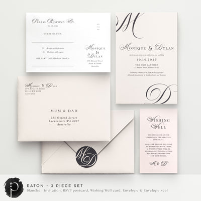 Eaton - Wedding Invitation, RSVP Card & Gift/Wishing Well Card Set