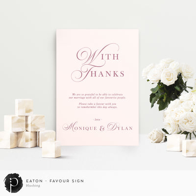 Eaton -  Wedding Guest Favour, Bonbonniere Table Sign