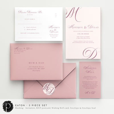 Eaton - Wedding Invitation, RSVP Card & Gift/Wishing Well Card Set