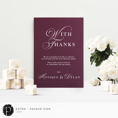 Eaton -  Wedding Guest Favour, Bonbonniere Table Sign