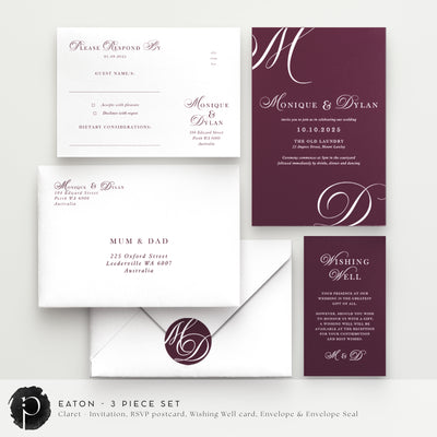 Eaton - Wedding Invitation, RSVP Card & Gift/Wishing Well Card Set