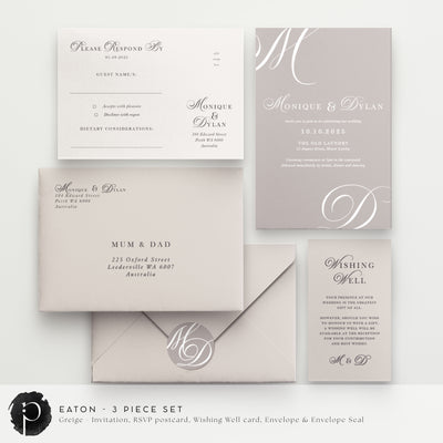 Eaton - Wedding Invitation, RSVP Card & Gift/Wishing Well Card Set