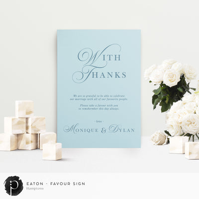 Eaton -  Wedding Guest Favour, Bonbonniere Table Sign
