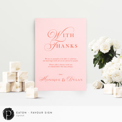 Eaton -  Wedding Guest Favour, Bonbonniere Table Sign