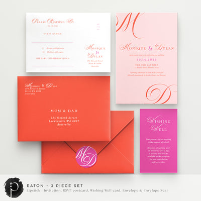 Eaton - Wedding Invitation, RSVP Card & Gift/Wishing Well Card Set