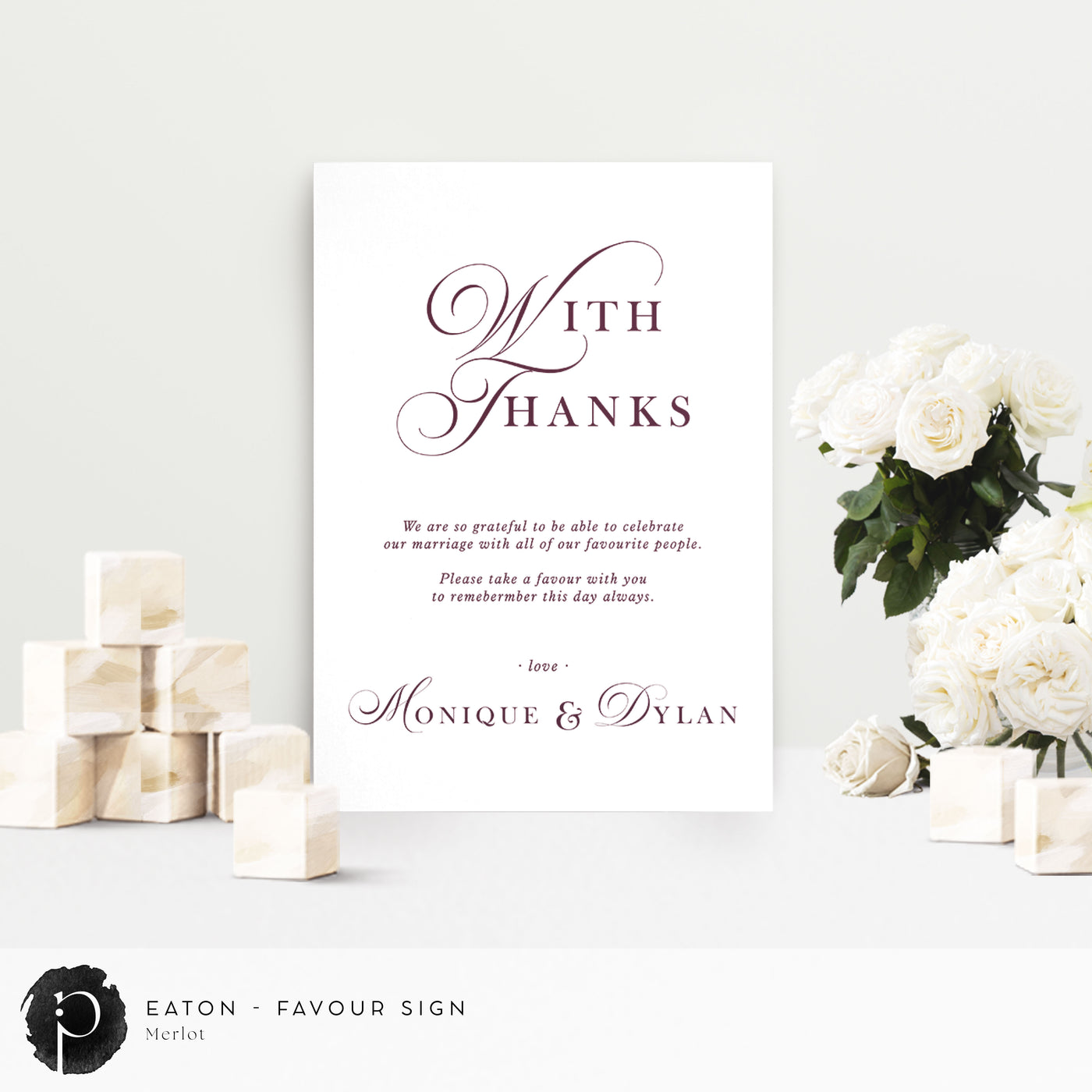 Eaton -  Wedding Guest Favour, Bonbonniere Table Sign