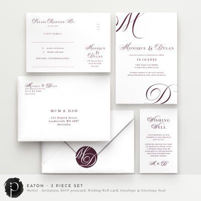 Eaton - Wedding Invitation, RSVP Card & Gift/Wishing Well Card Set