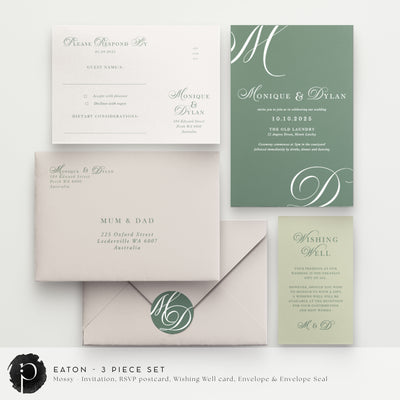 Eaton - Wedding Invitation, RSVP Card & Gift/Wishing Well Card Set