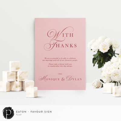 Eaton -  Wedding Guest Favour, Bonbonniere Table Sign