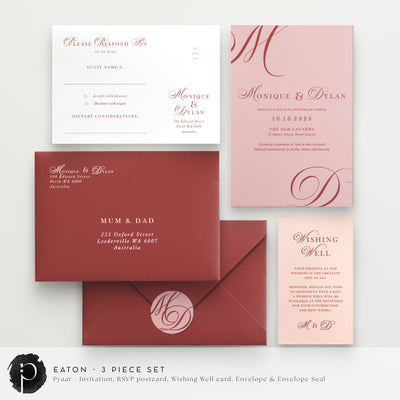 Eaton - Wedding Invitation, RSVP Card & Gift/Wishing Well Card Set
