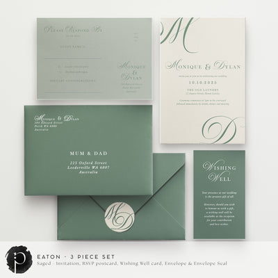 Eaton - Wedding Invitation, RSVP Card & Gift/Wishing Well Card Set