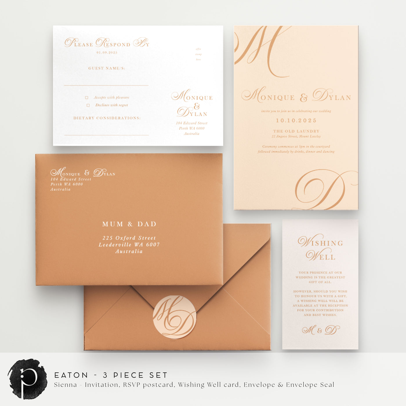Eaton - Wedding Invitation, RSVP Card & Gift/Wishing Well Card Set