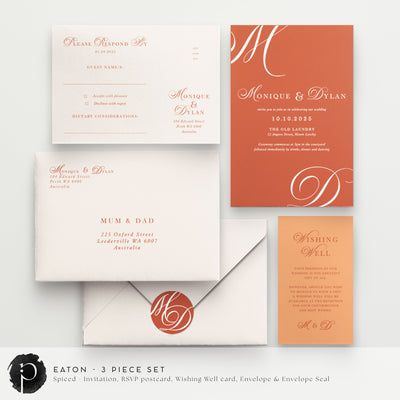 Eaton - Wedding Invitation, RSVP Card & Gift/Wishing Well Card Set