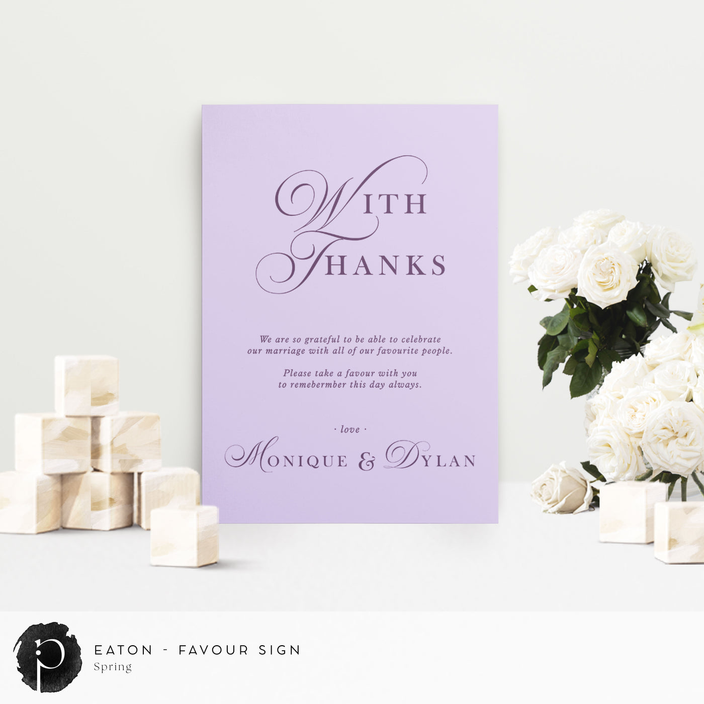 Eaton -  Wedding Guest Favour, Bonbonniere Table Sign