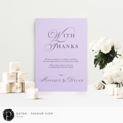 Eaton -  Wedding Guest Favour, Bonbonniere Table Sign