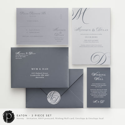Eaton - Wedding Invitation, RSVP Card & Gift/Wishing Well Card Set