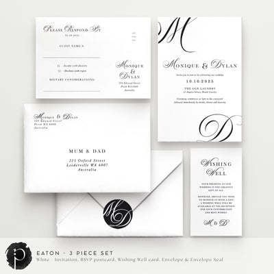 Eaton - Wedding Invitation, RSVP Card & Gift/Wishing Well Card Set