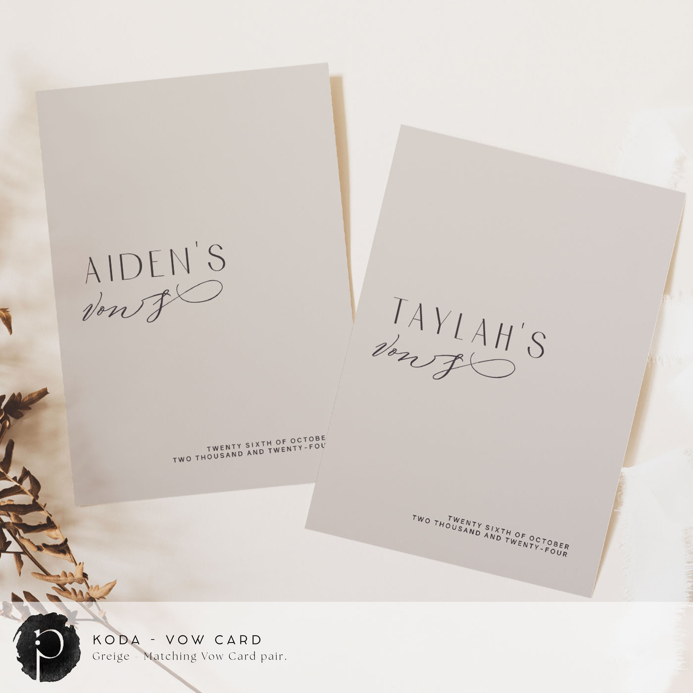 Koda - Wedding Vow Card Set