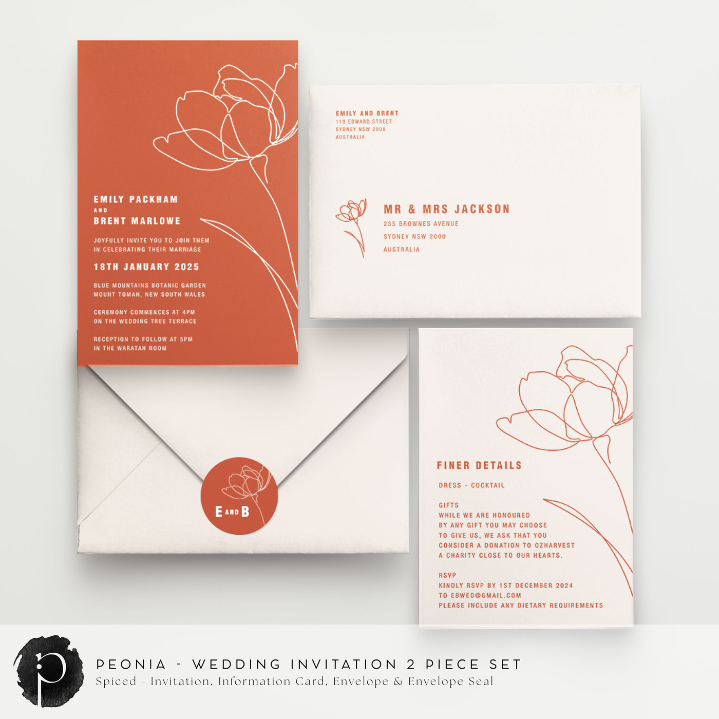 Peonia - Wedding Invitation & Information/Details Card Set