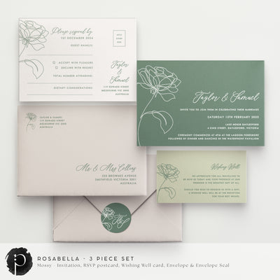 Rosabella - Wedding Invitation, RSVP Card & Gift/Wishing Well Card Set