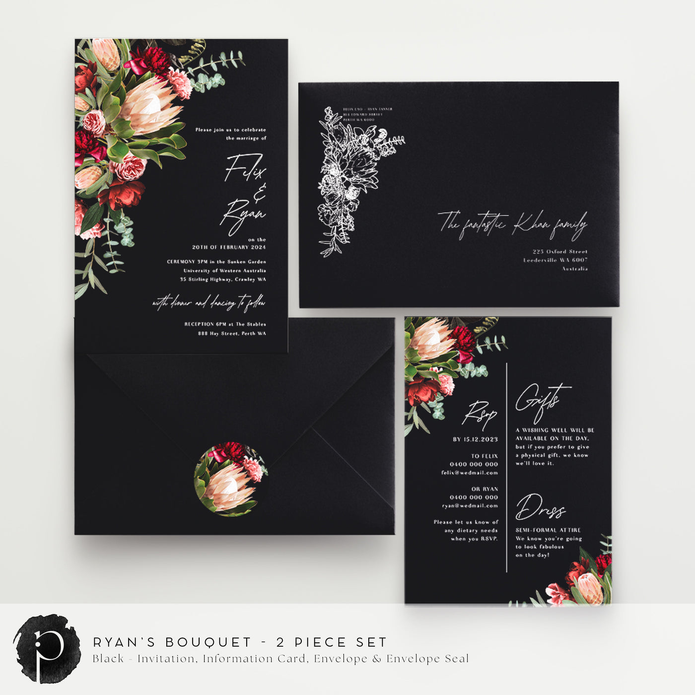 Ryan's Bouquet - Wedding Invitation & Information/Details Card Set