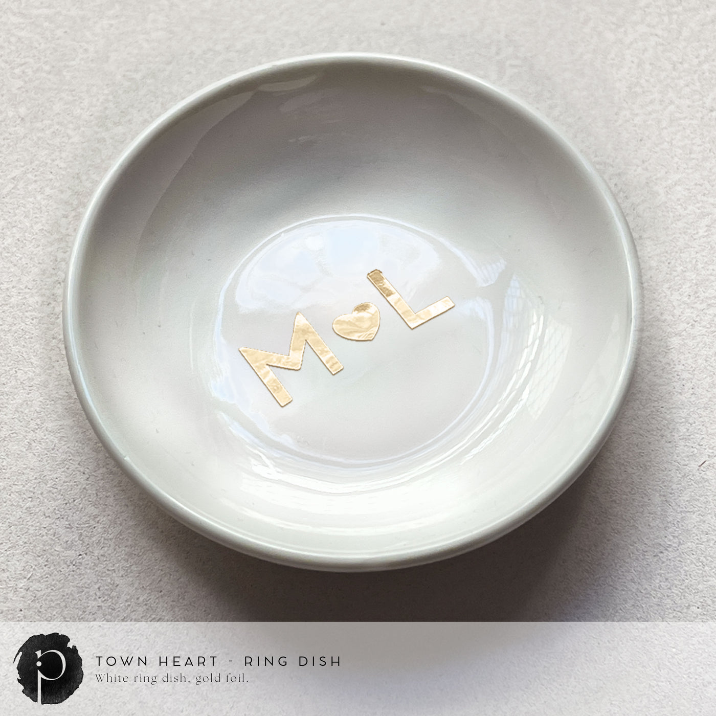 Personalised White Ring Dish - Town Heart