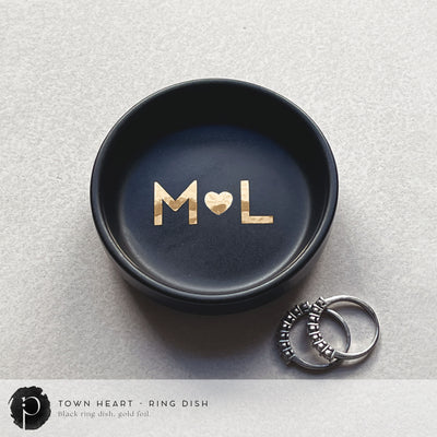 Personalised Black Ring Dish - Town Heart