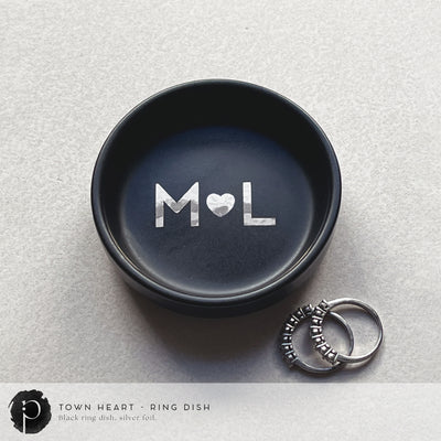 Personalised Black Ring Dish - Town Heart