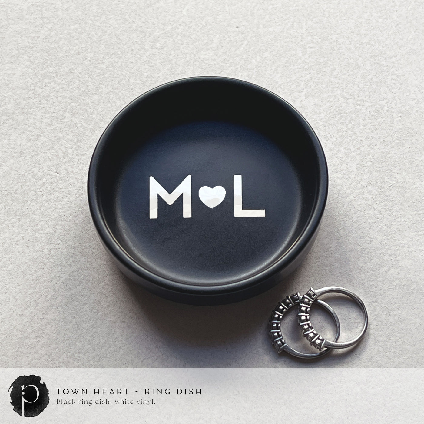 Personalised Black Ring Dish - Town Heart