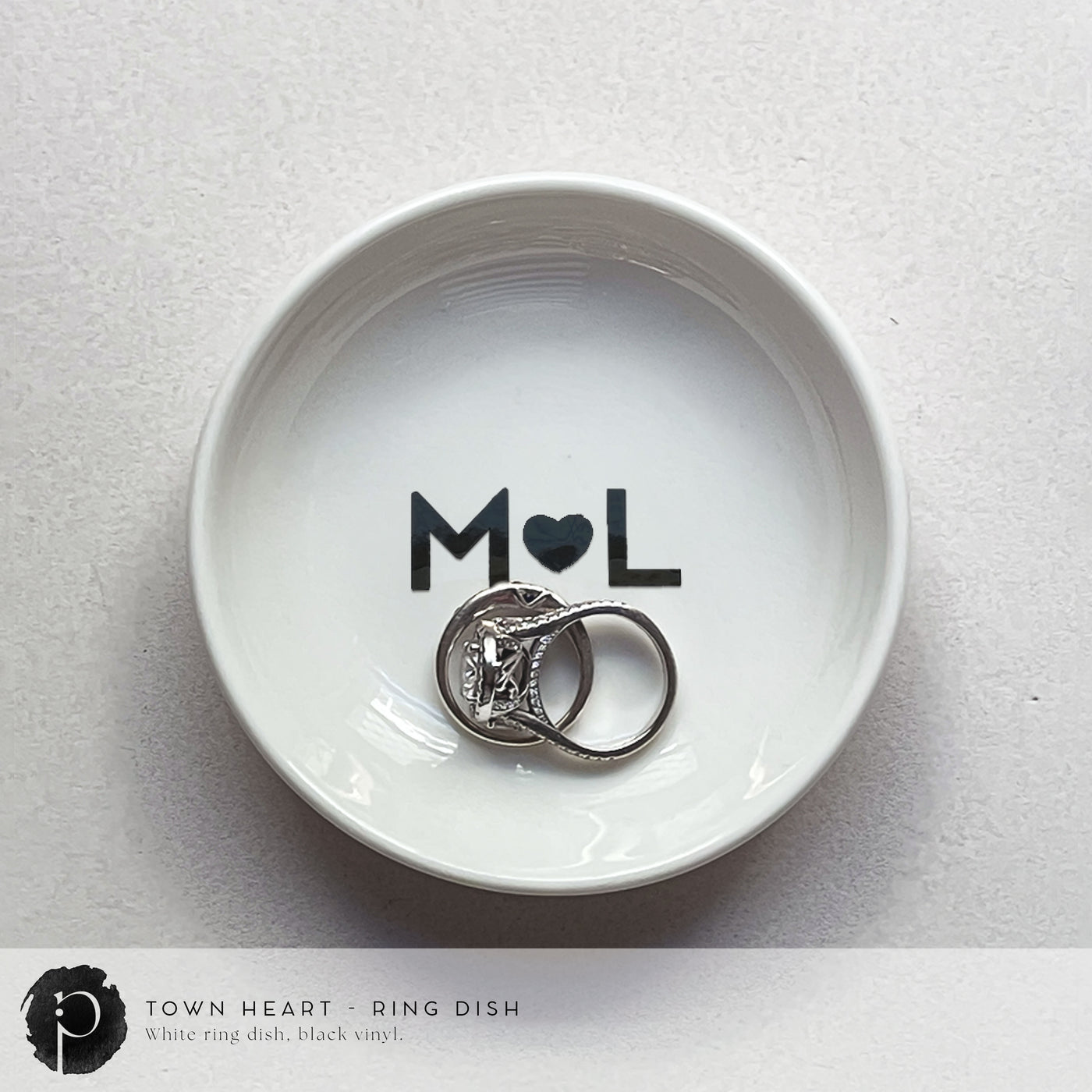 Personalised White Ring Dish - Town Heart