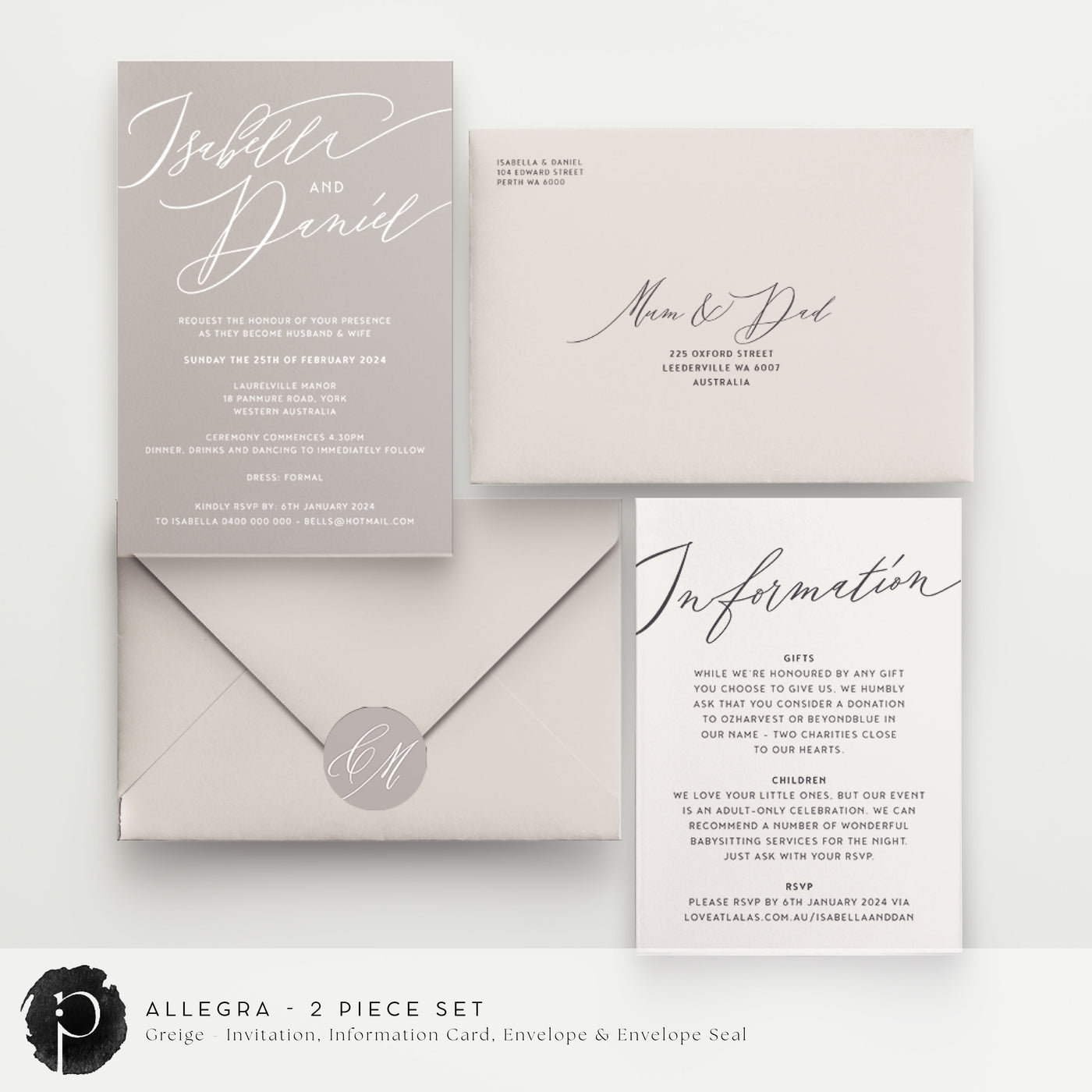 Allegra - Wedding Invitation & Information/Details Card Set