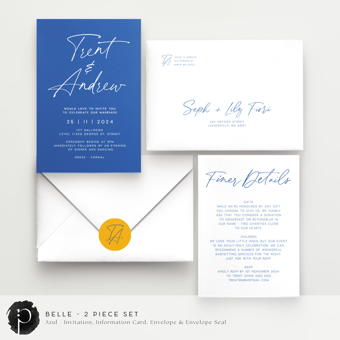Belle - Wedding Invitation & Information/Details Card Set