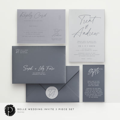 Belle - Wedding Invitation, RSVP Card & Gift/Wishing Well Card Set