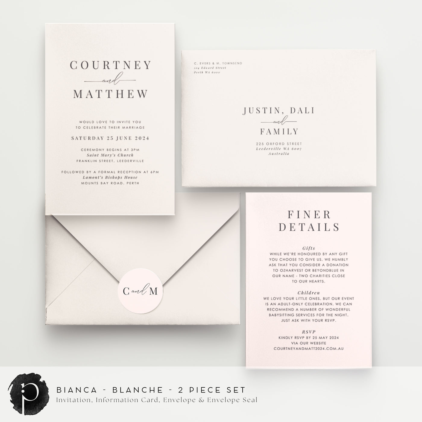 Bianca - Wedding Invitation & Information/Details Card Set