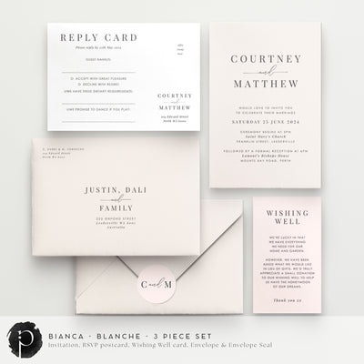 Bianca - Wedding Invitation, RSVP Card & Gift/Wishing Well Card Set