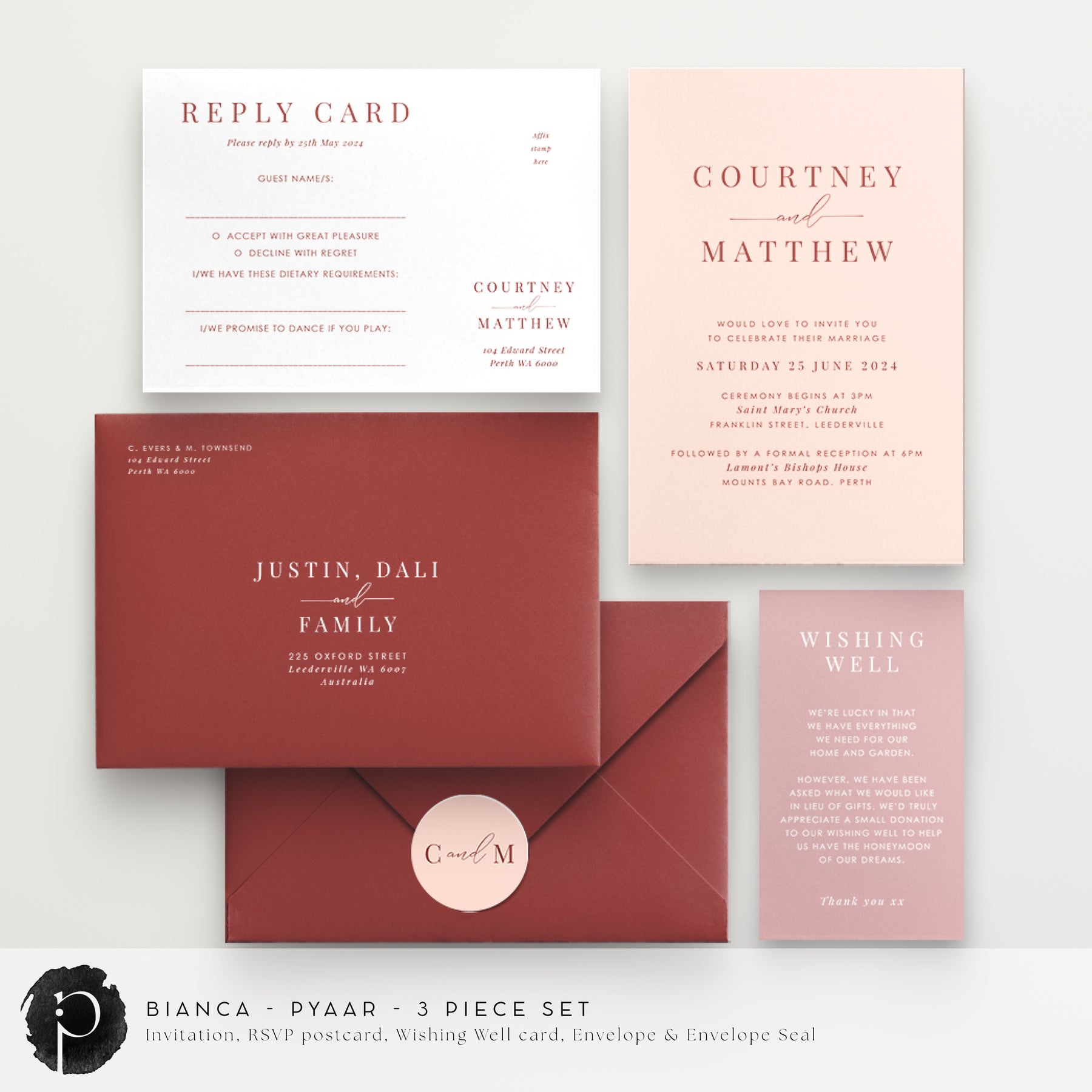 Bianca - Wedding Invitation, RSVP Card & Gift/Wishing Well Card Set ...