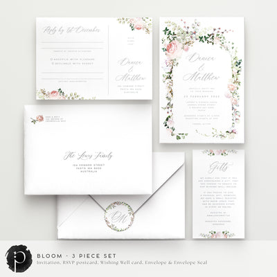Bloom - Wedding Invitation, RSVP Card & Gift/Wishing Well Card Set