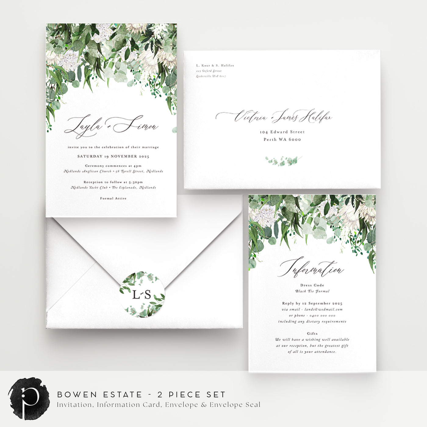 Bowen Estate - Wedding Invitation & Information/Details Card Set