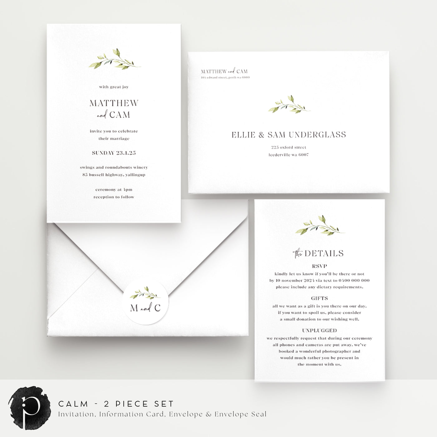 Calm - Wedding Invitation & Information/Details Card Set