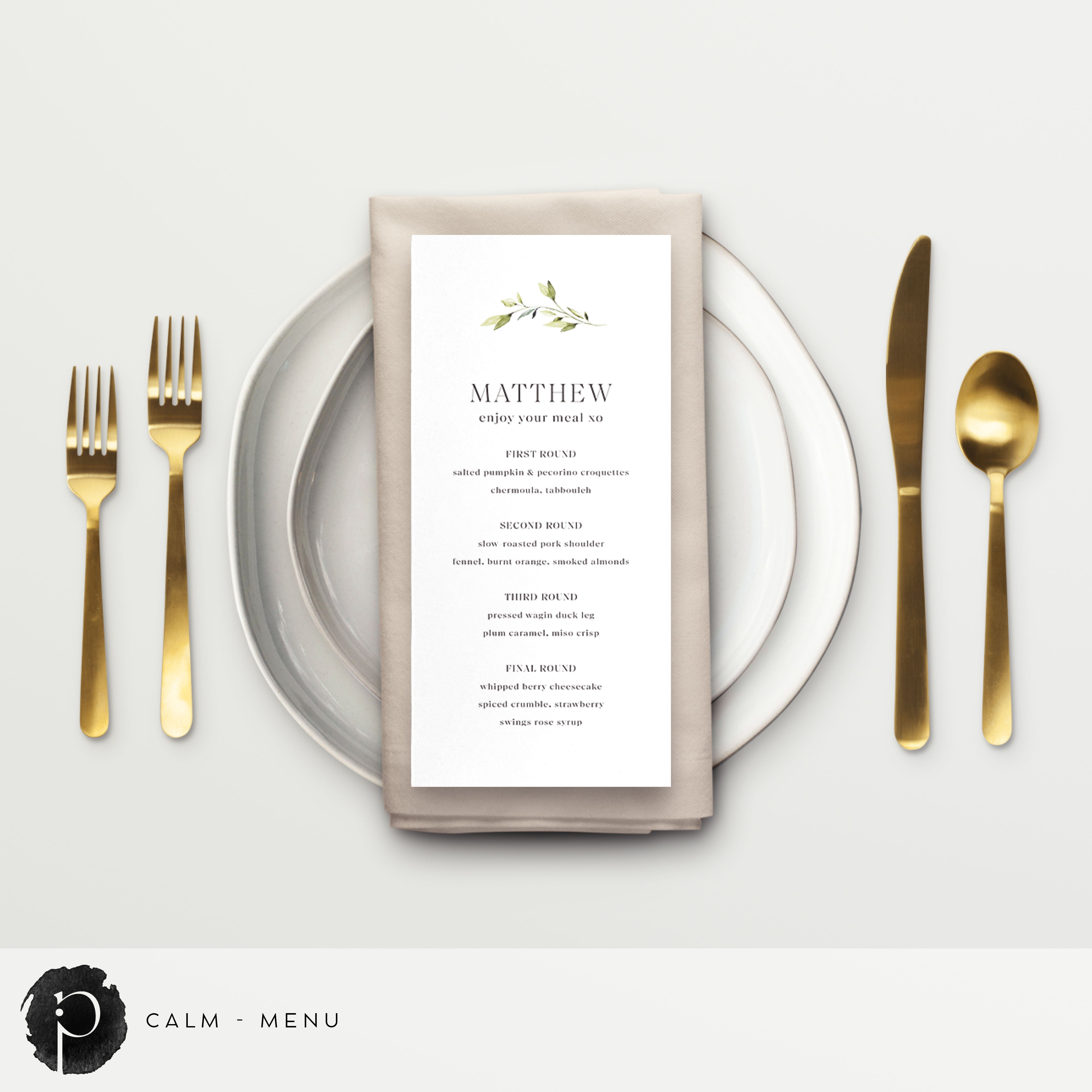 Calm - Menu Cards – Paper & Ink Studio