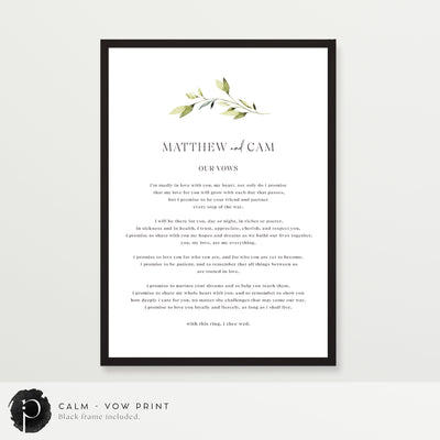 Calm - Wedding Vow Keepsake