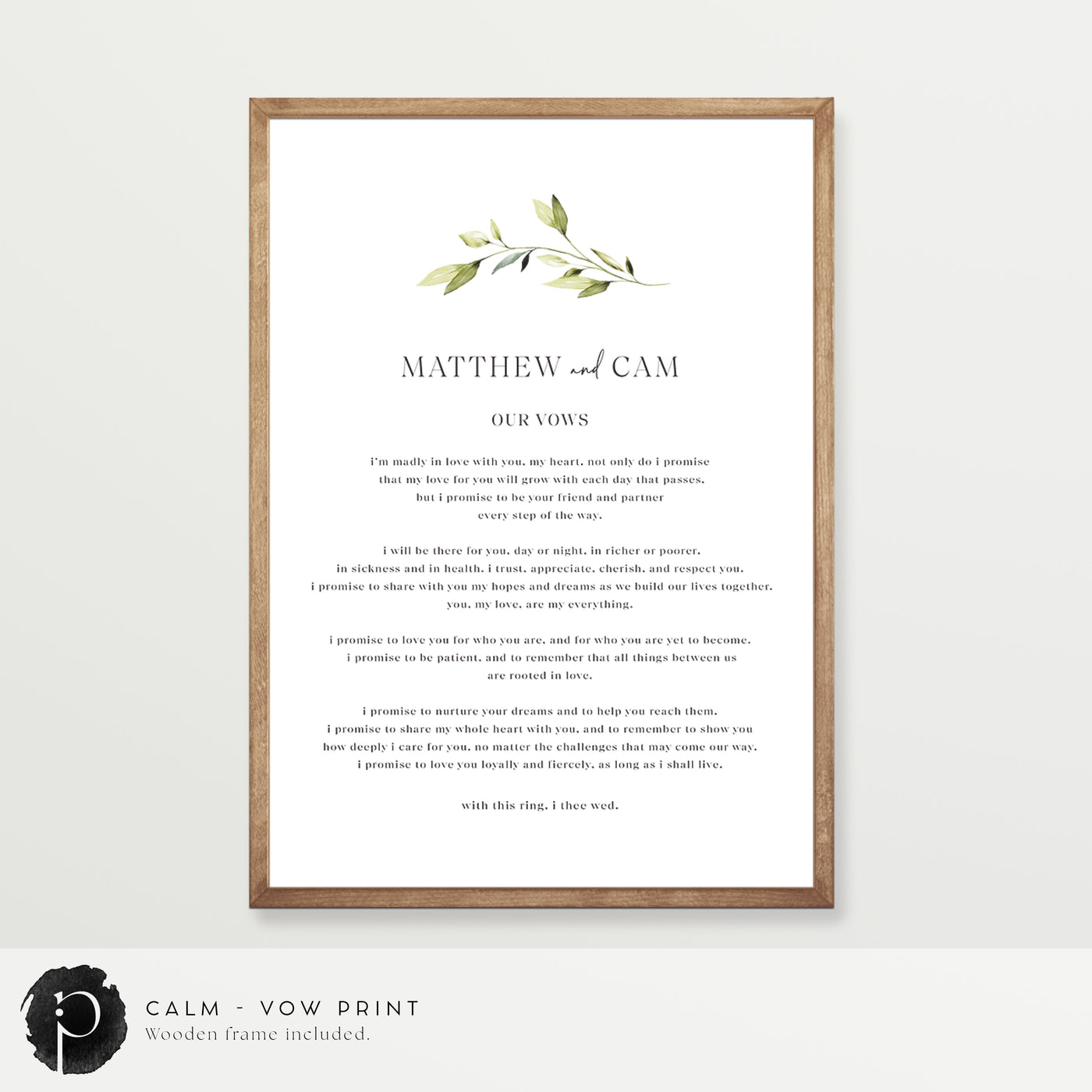 Calm - Wedding Vow Keepsake