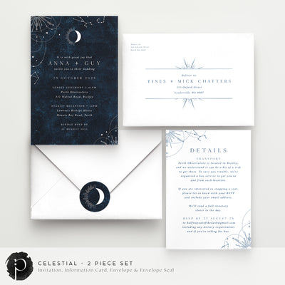 Celestial - Wedding Invitation & Information/Details Card Set