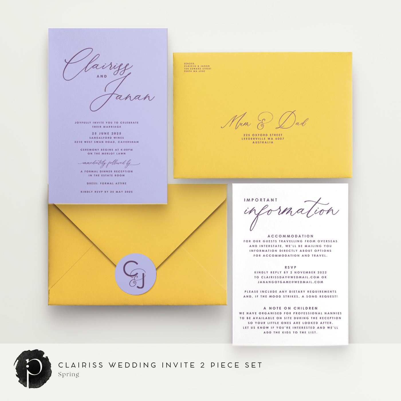 Clairiss - Wedding Invitation & Information/Details Card Set