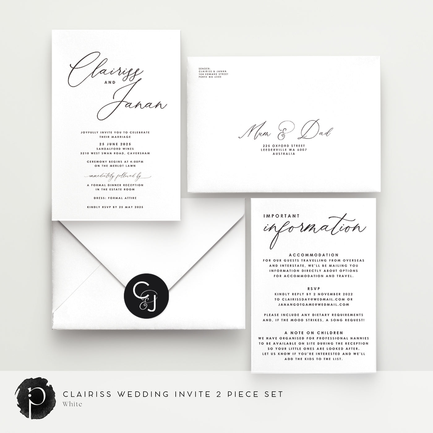 Clairiss - Wedding Invitation & Information/Details Card Set