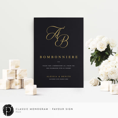 Classic Monogram - Wedding Guest Favour, Bonbonniere Table Sign